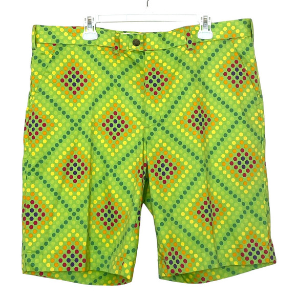 LOUDMOUTH Men’s Size 40 Lime Green Polka Dot Bermuda Activewear Golf Shorts - Picture 1 of 6